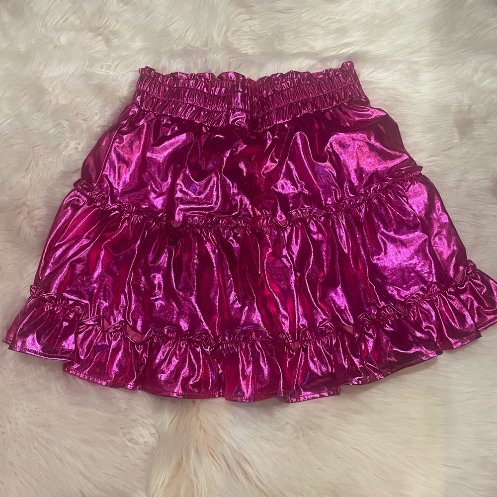NWT Jodifl Pink Metallic Ruffled Mini Skirt